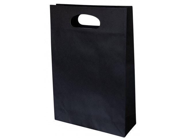 Small Black Paper Bag with gusset and die cut handle