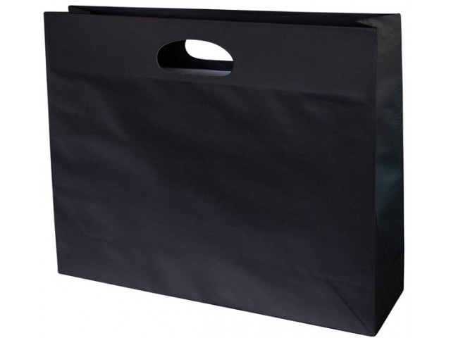 Landscape Medium Black Paper Bag with gusset and die cut handle