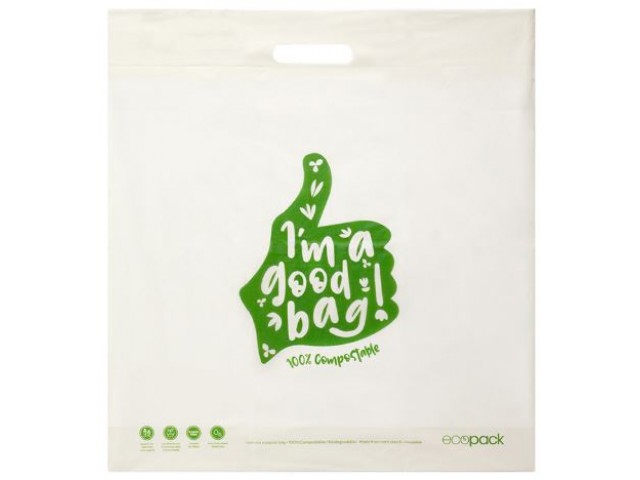 Compostable LARGE Retail Bag with punched handle Pack/50