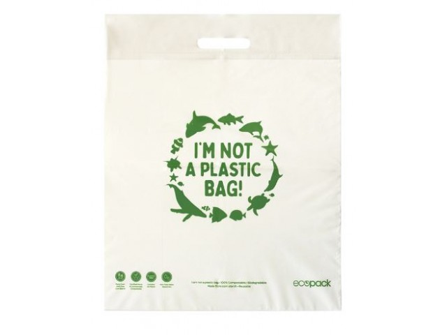 Compostable MEDIUM Retail Bag with punched handle Pack/50