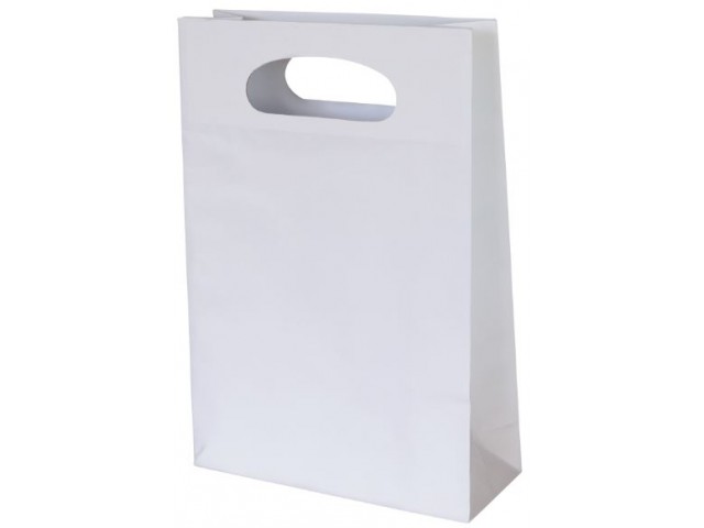 Accessory Size White Paper Bag with gusset and die cut handle