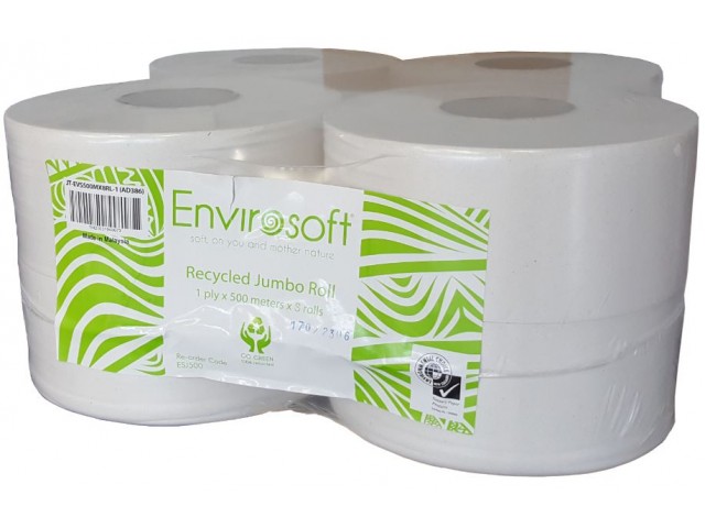 Enviro 1 Ply Recycled Jumbo Toilet Rolls