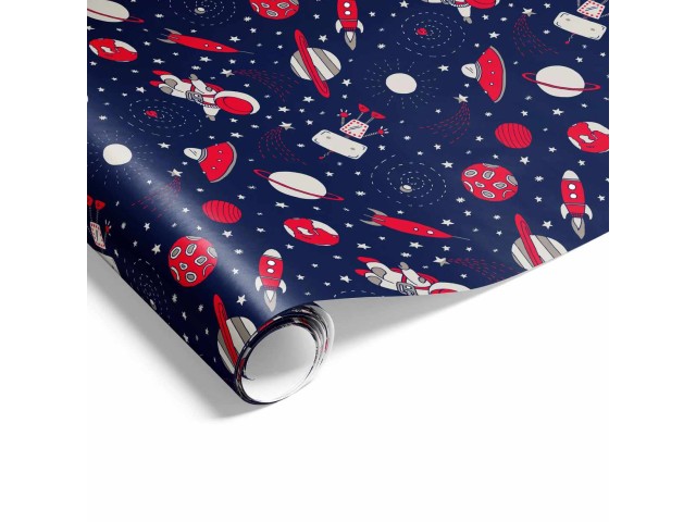 Gift Wrap Space Navy Taupe Red