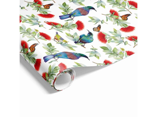 Gift Wrap Watercolour Pohutukawa & Tui