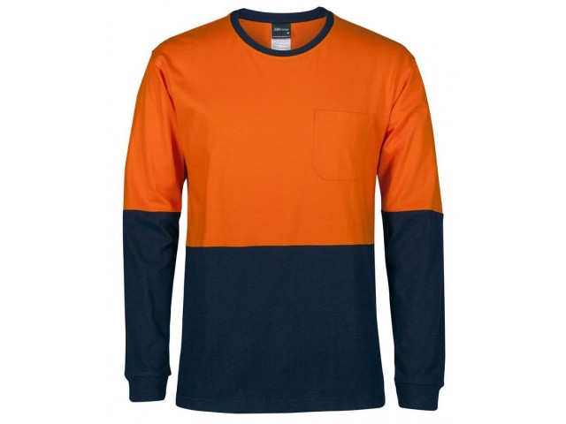 Hi Vis Crew Neck Long Sleeve (Day) T-Shirt ORANGE/NAVY