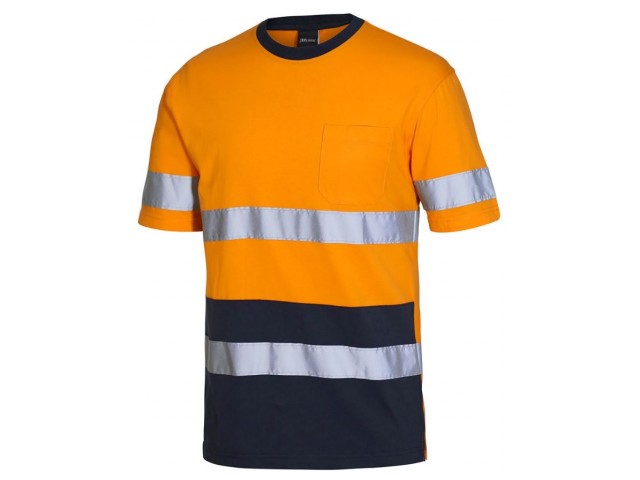 Hi Vis Crew Neck Cotton (Day & Night) T-Shirt ORANGE/NAVY