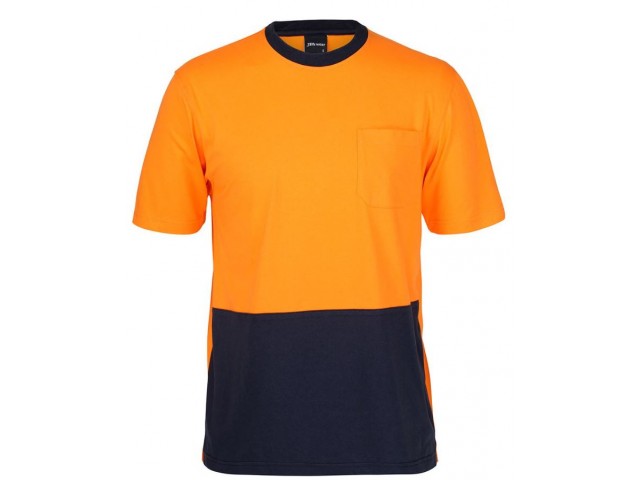 Hi Vis Crew Neck Cotton T-Shirt (Day) ORANGE/NAVY