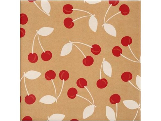 Cherries Gift Wrap on Kraft (Gloss) 600mmx40m Roll