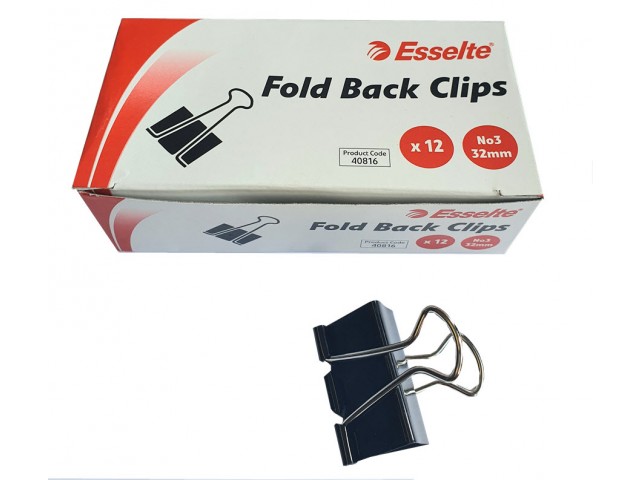 No 3  (32mm) Fold Back Clip (Box/12)