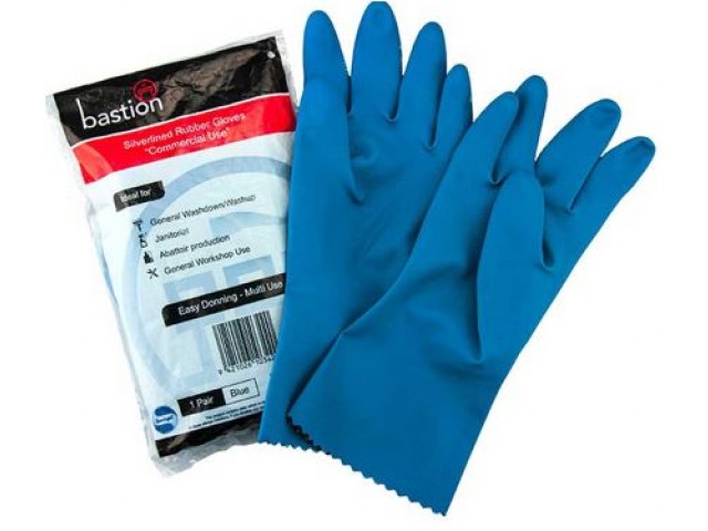 MEDIUM Blue Silverlined Rubber Gloves
