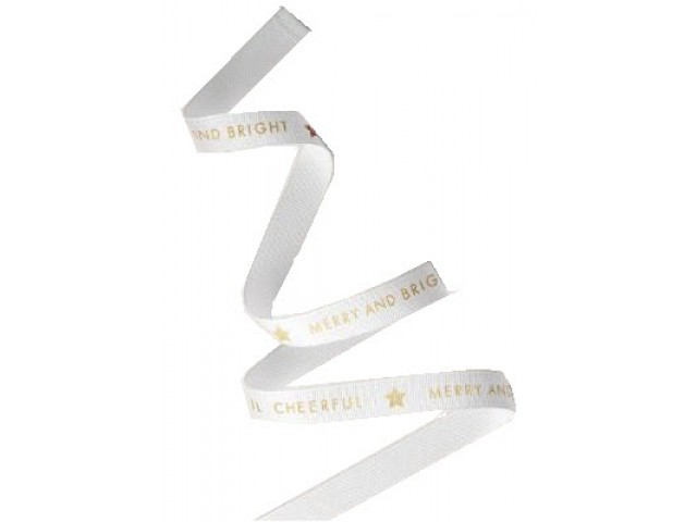 10mm Xmas Cheer Ribbon Gold/White