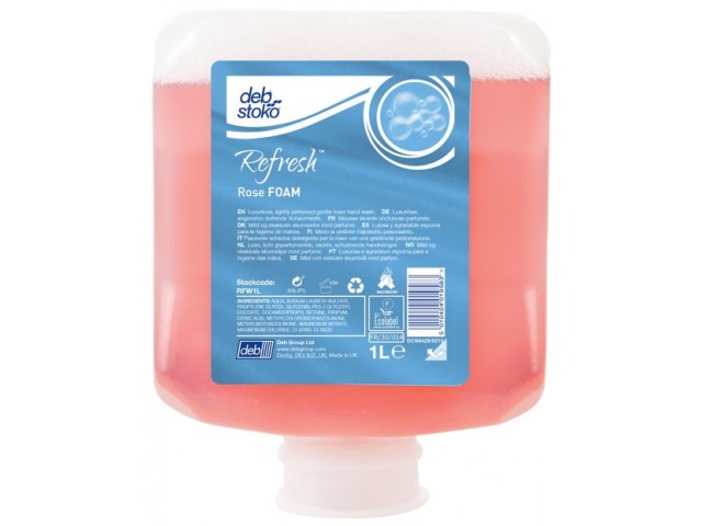 Deb 'Refresh' Pink Foaming Hand Wash (Rose Scent) 1L Refill 