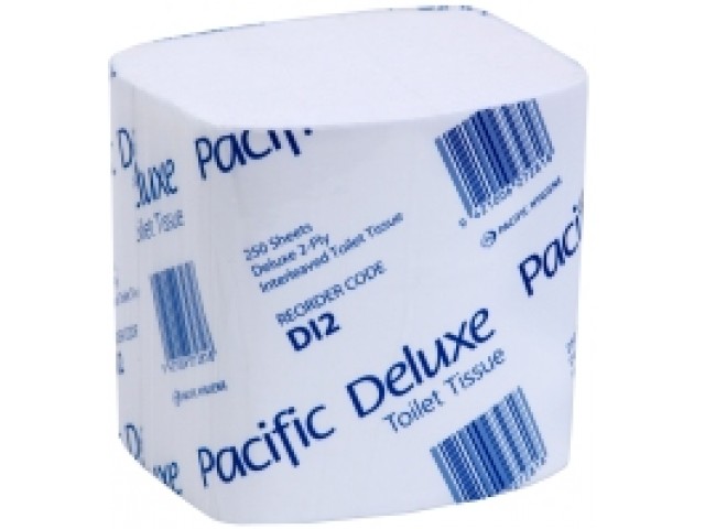 Pacific Deluxe 2 Ply Interleaved Toilet Tissue Carton/36