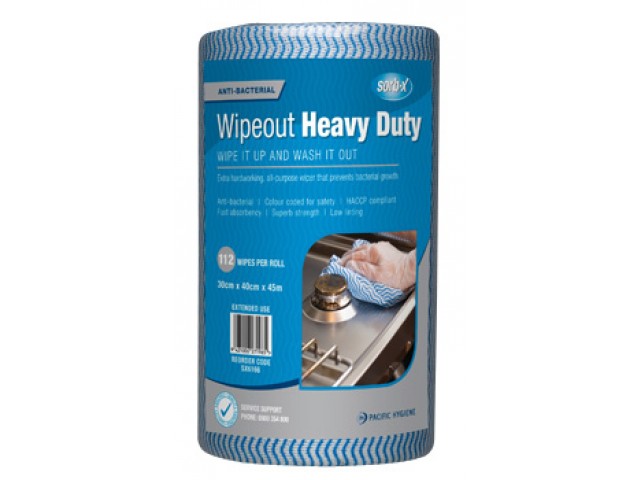 Wipeout Heavy Duty Wipes Perforated Carton/4 Rolls BLUE 